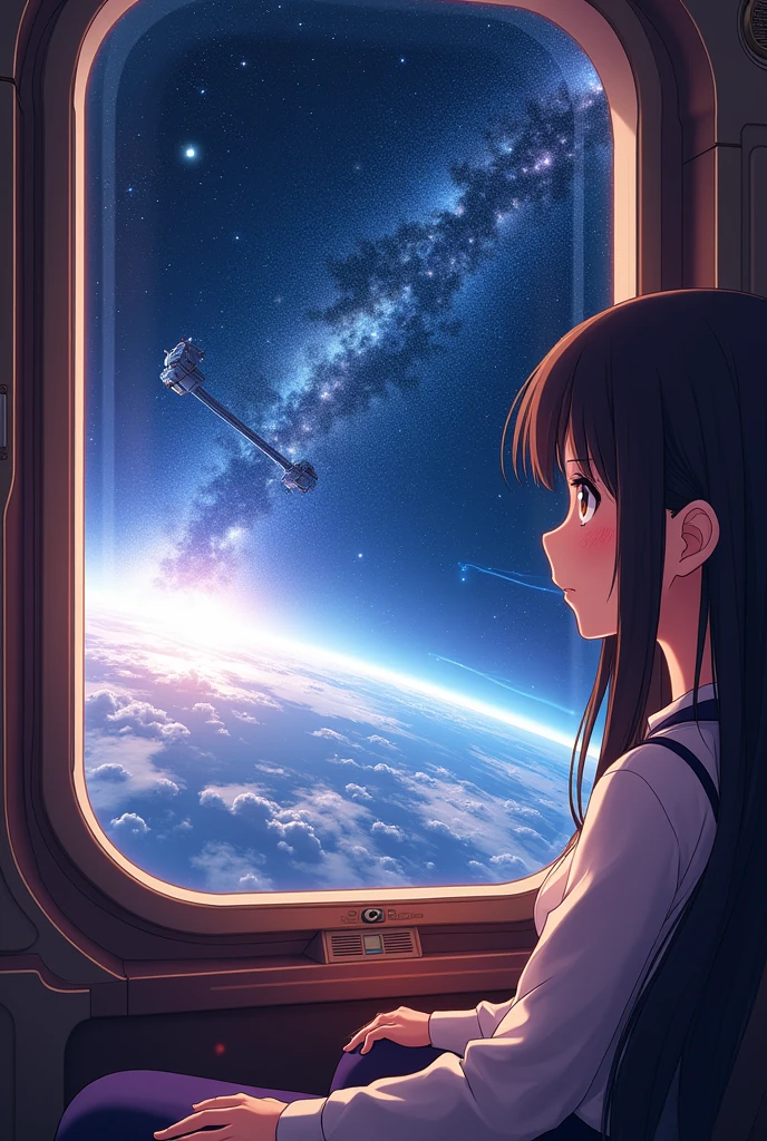 ((Highly detailed anime art)),View of space from the train window,Luxury Compartment,sf,colorful,Fantasy,star,Milky Way,milky way,Space Station,惑star,((masterpiece, Highest quality, Extremely detailed CG, unity 8k wallpaper )),(masterpiece, Highest quality, Highest quality, Official Art, beautiful),Very vivid,High-precision images,Ultra-high resolution,Great art,Poster Art,Impressive photos,Impressive art,beautiful顔,Perfect Face