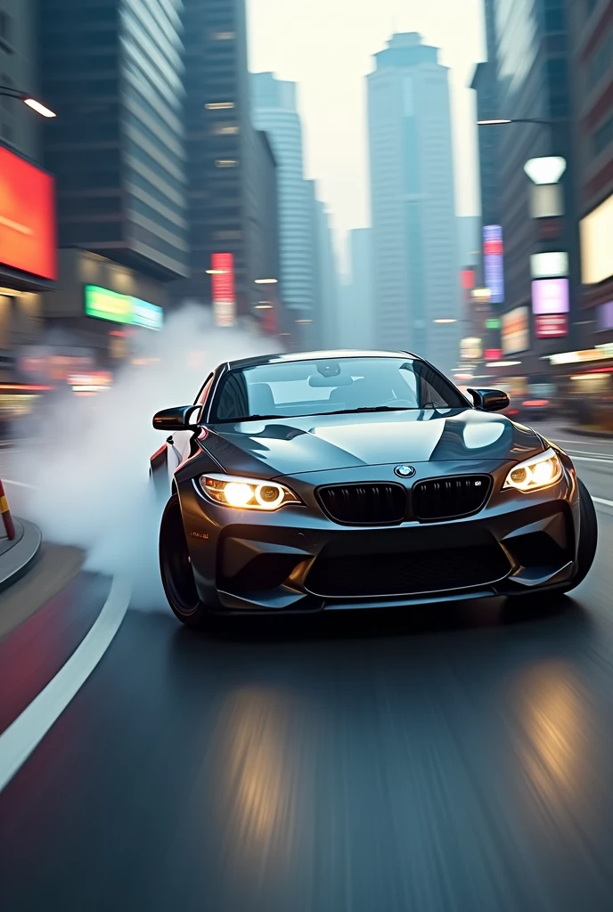 A man driving BMW and drifting the car.
