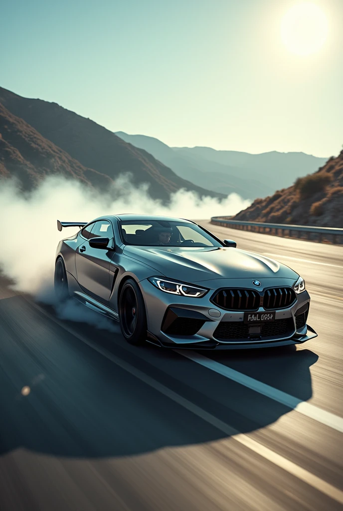 A man driving BMW and drifting the car. Ultra realistic