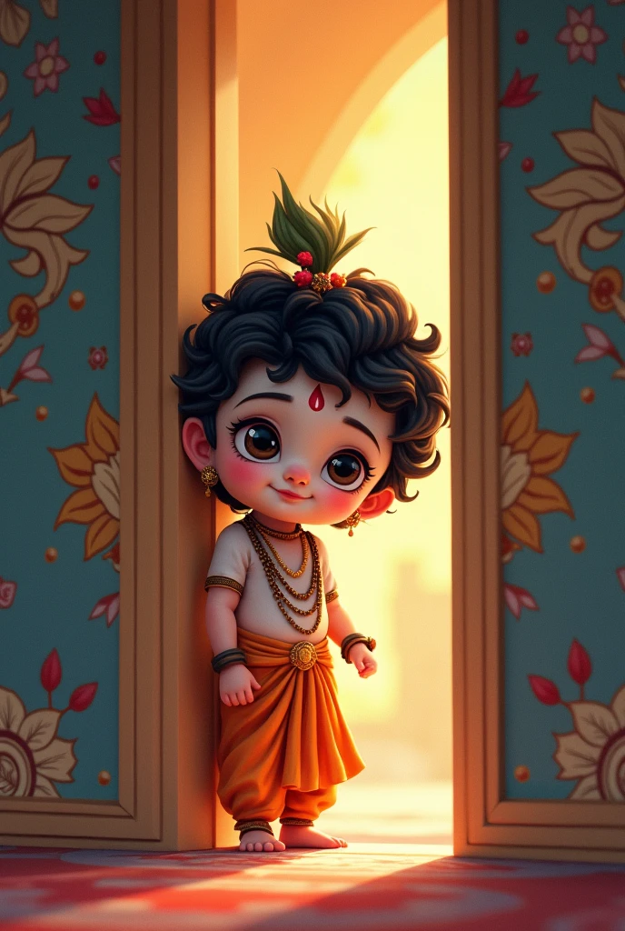 Cute small kanha peeping out from a corner