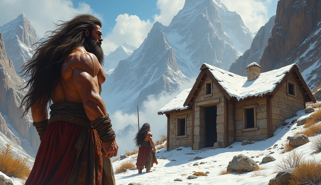 Old Testament people with huge bodies and long hair who live in mountain houses