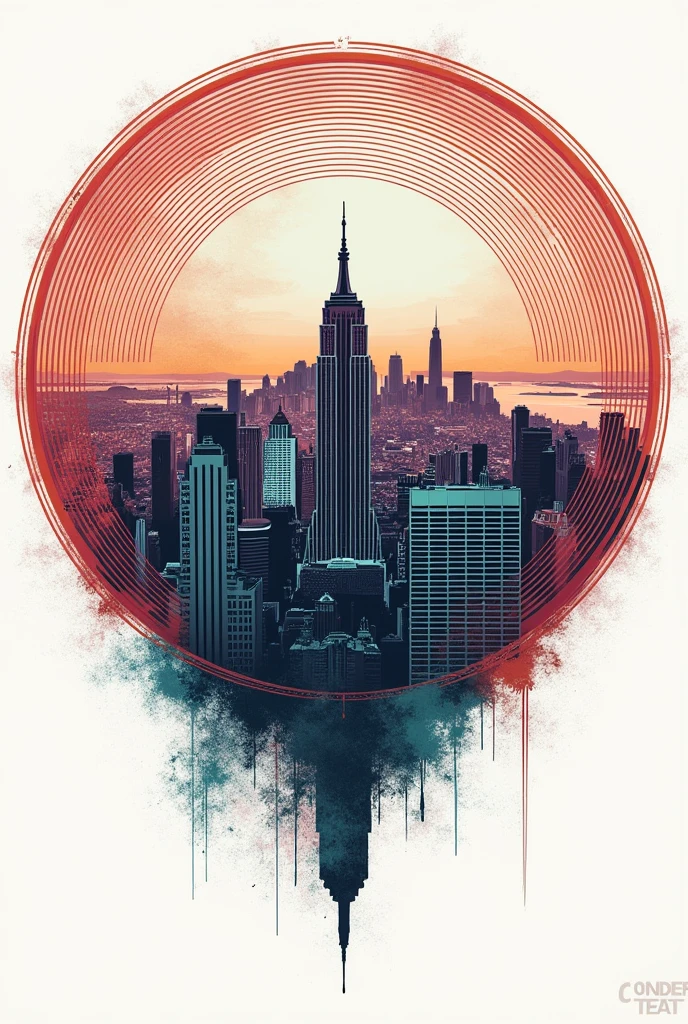 Show me a design for t shirt. In my design there will be new york map with a unique line. The design should be very unique and beautiful. I need Circle system design.