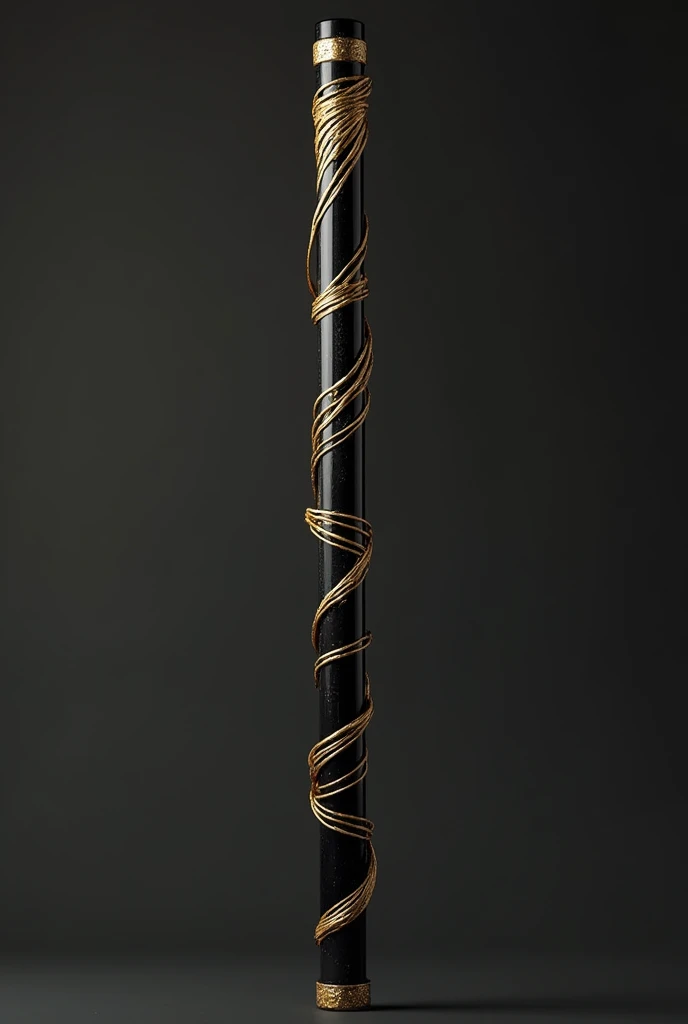 Full black bamboo flute with golden threading in it