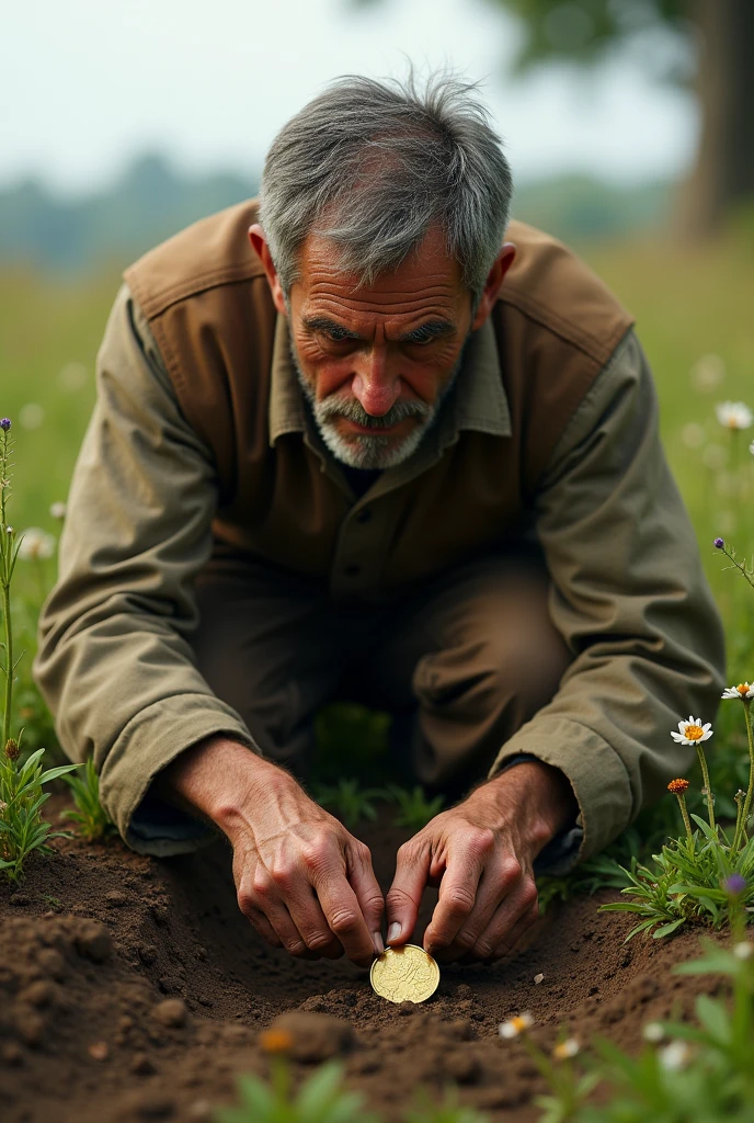 Man burying a coin