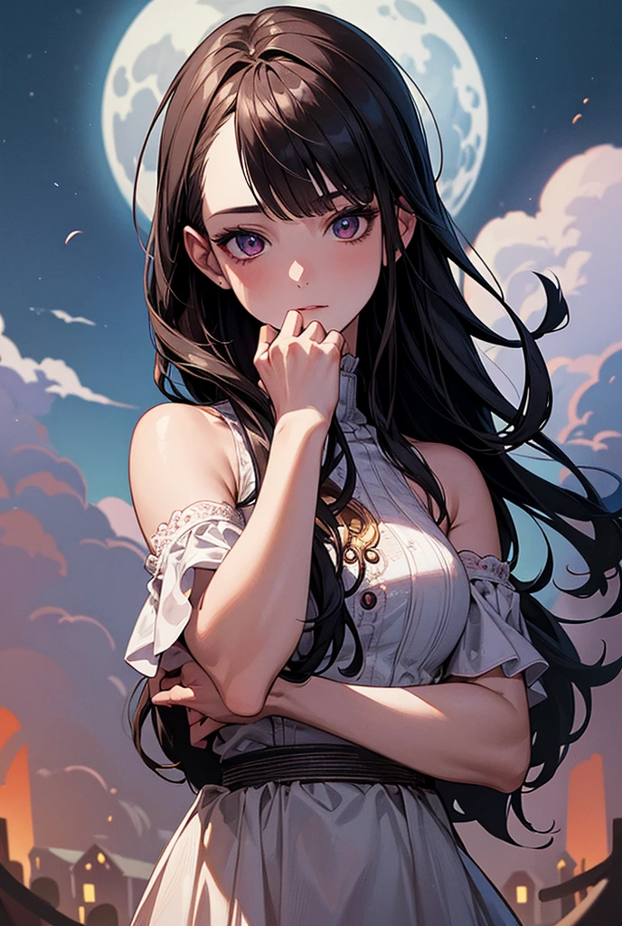 One girl, solo, High resolution, masterpiece, accurate, Anatomically correct, Winner of numerous awards, 最high quality, High-resolution model, High detail, high quality, Very detailed, Textured skin, Ultra high definition, Naughty face, Drop Shadow, Reaching out a hand,Overlooking,Dracula,Fantasy,moonlight,