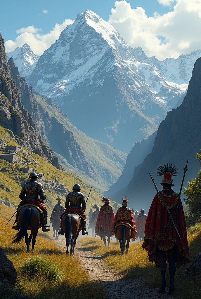 Spaniards entering the hills of the Incas
