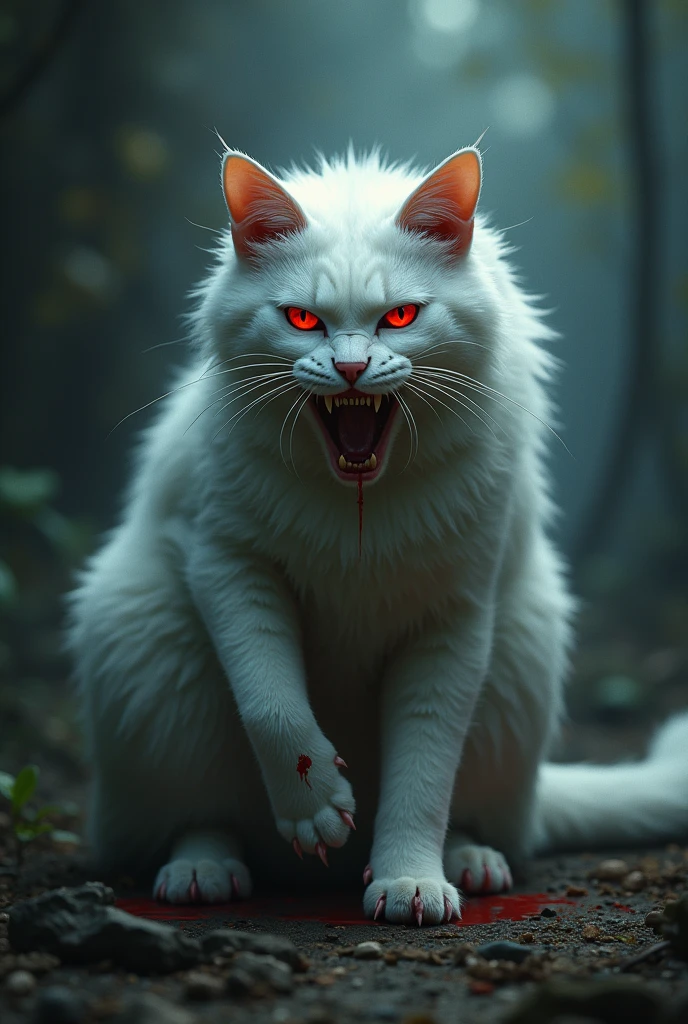Demonic white cat bloody dangerous