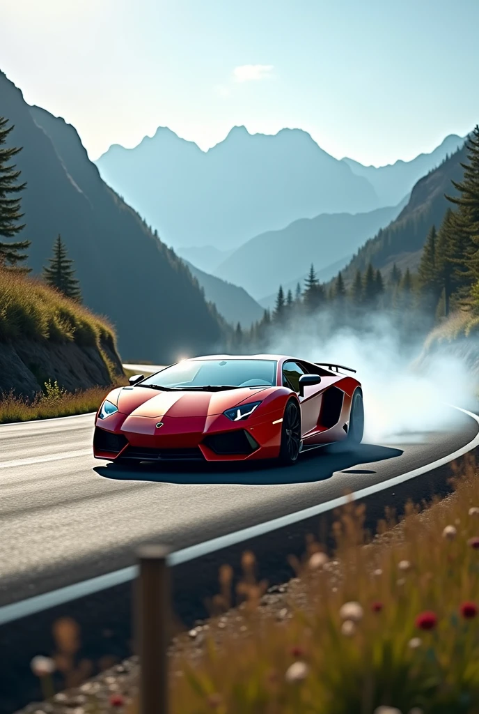 Lamborghini Aventador SVJ drifiting in hill road 