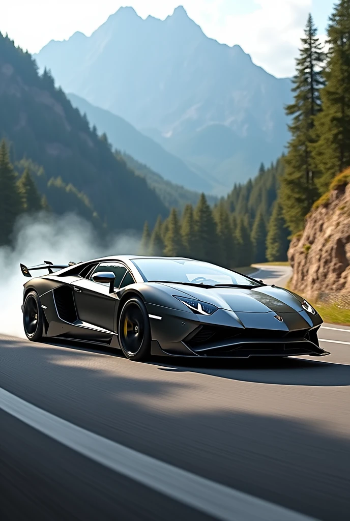 Lamborghini Aventador SVJ drifiting in hill road