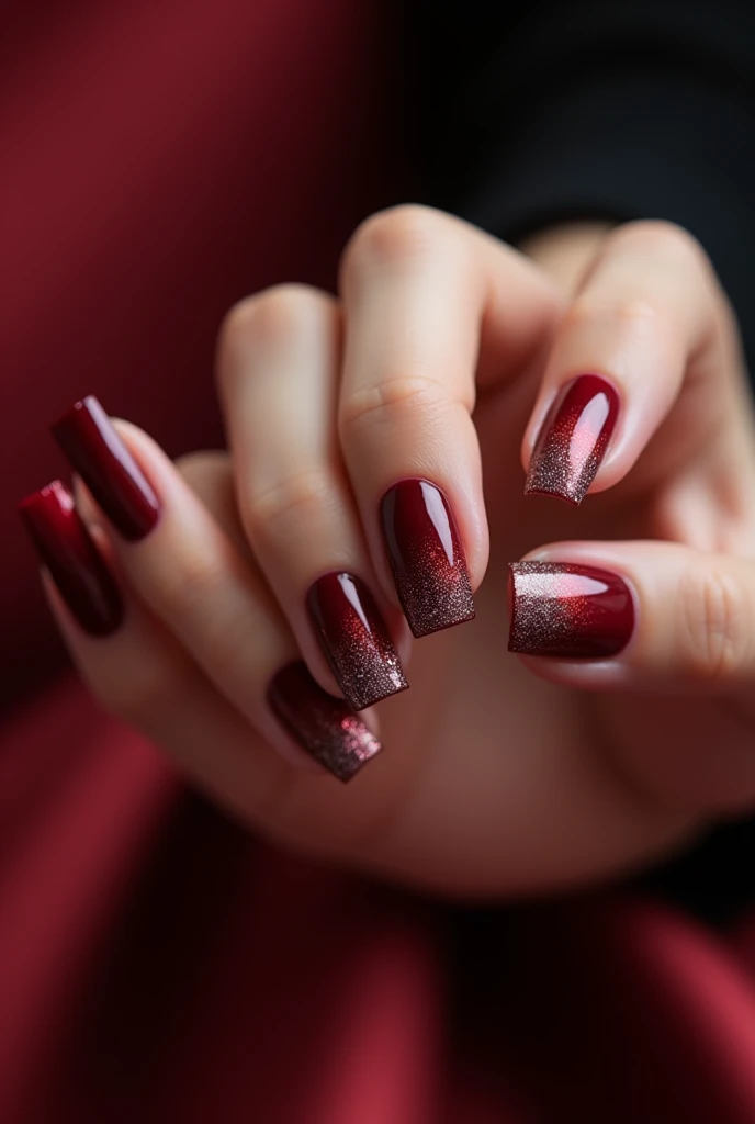 Make me nails that are rich with dark red gradient and luxury