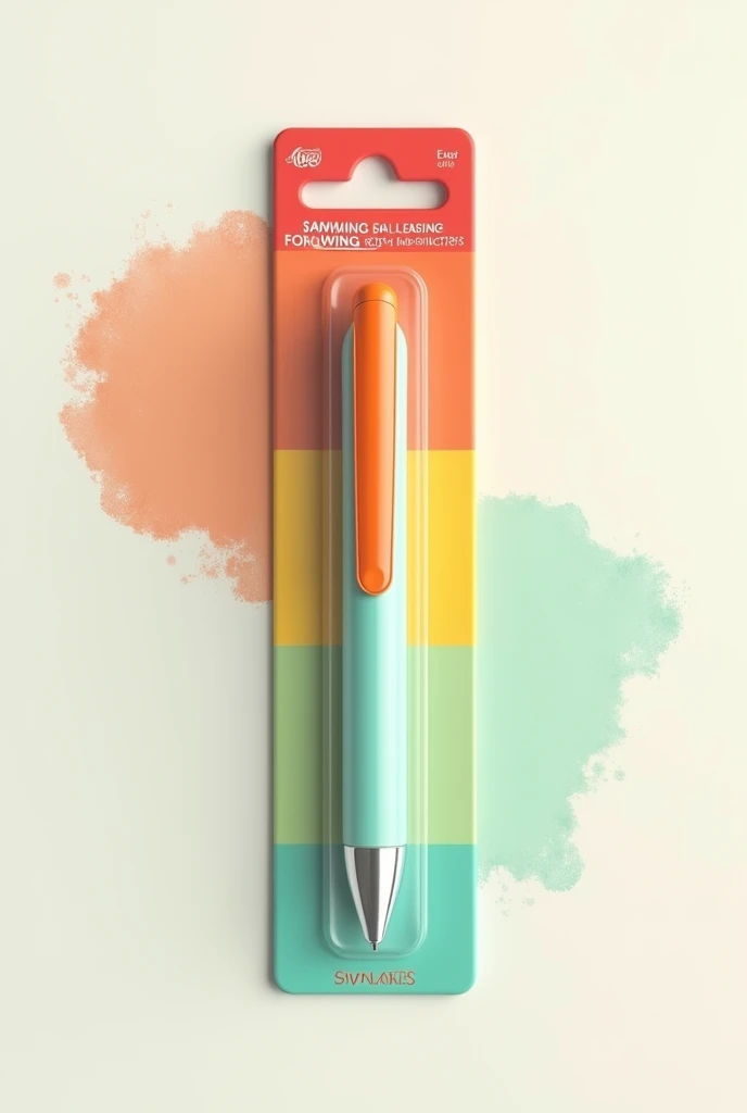 packaging for cleansing ballpen that cleanse stains or spots.
the colors should be red, orange, yellow and mint green