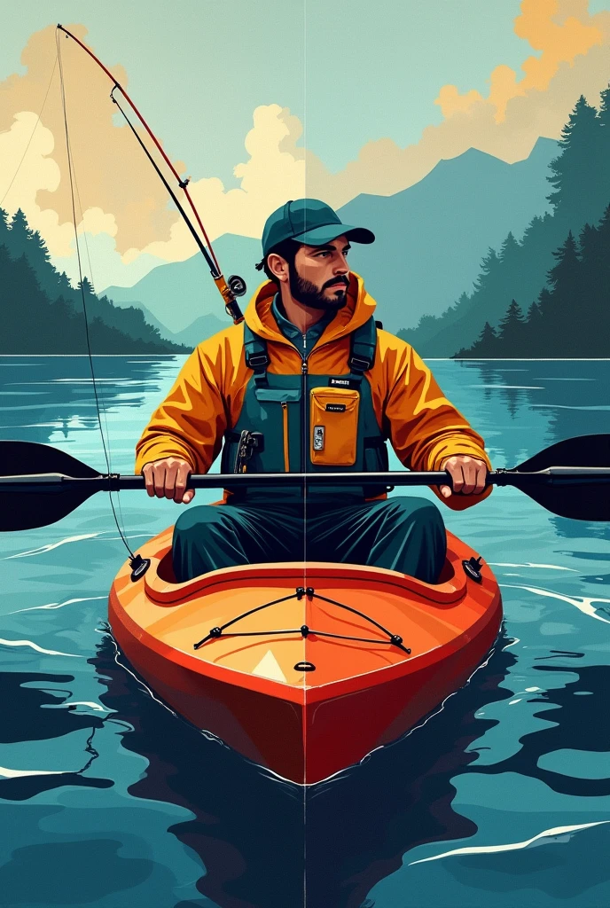 A cubism visual of a kayak fisherman
