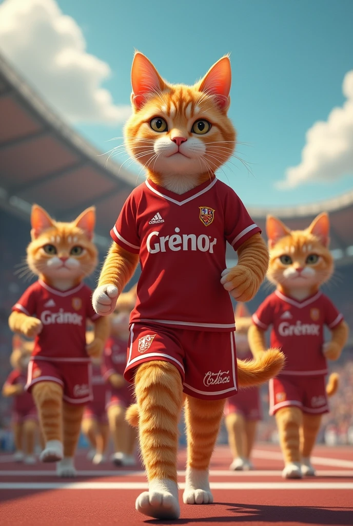 The main character, a cat, is heading to the venue for a sports event with his cat friends.。Cats in uniform、Each person&#39;s name is written on the back。Demonstrating the results of hard work、I&#39;m attending a competition。
