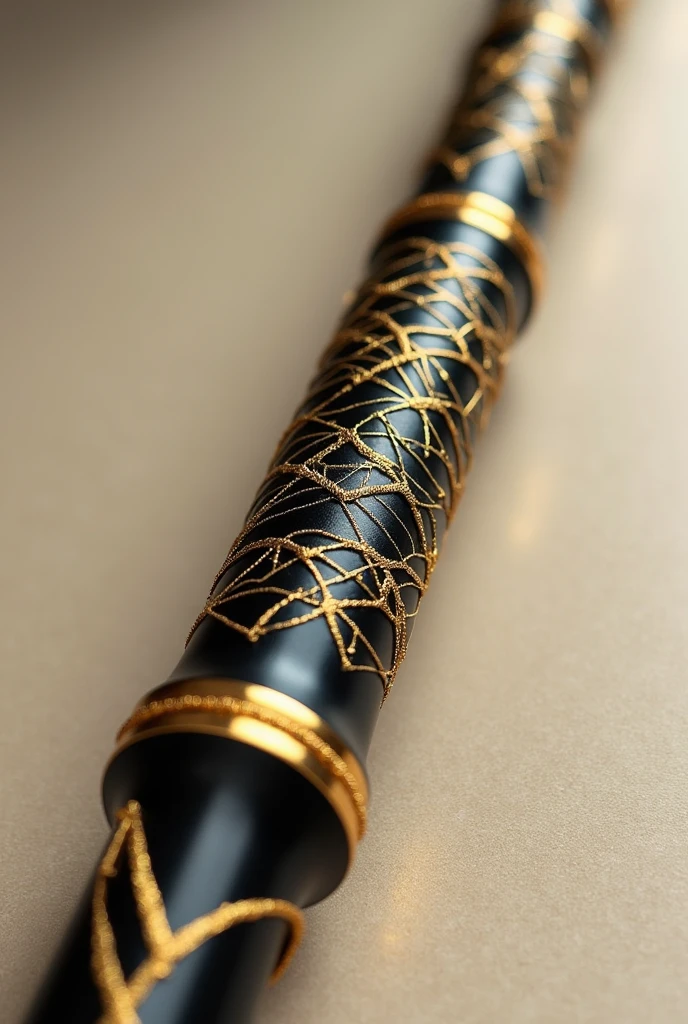 Golden threaded work Full black bamboo flute