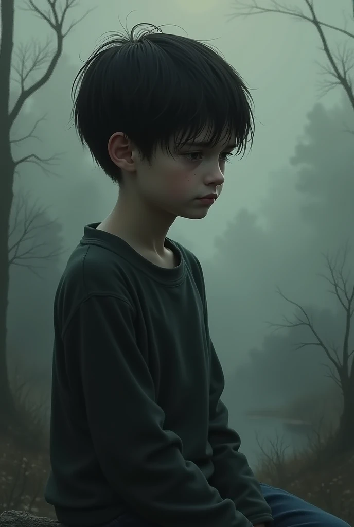 Boy with sad and calm mind