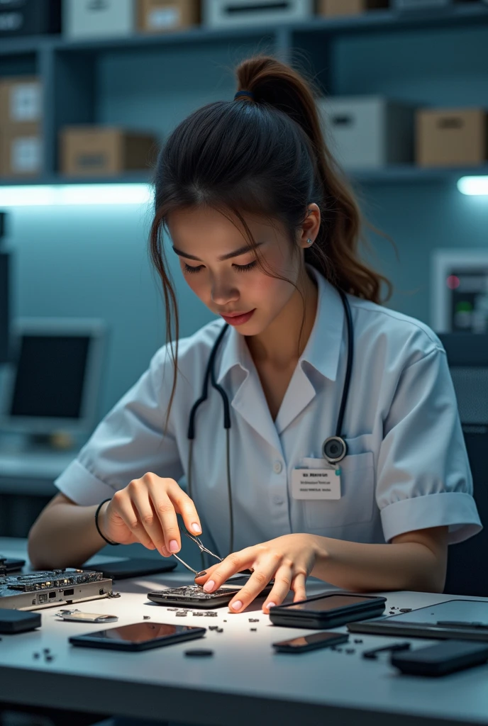Now make a person using a cell phone, a cell phone technician