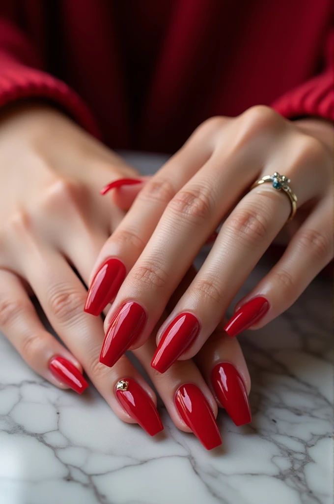Make me red nails with ombre and inspired by luxury