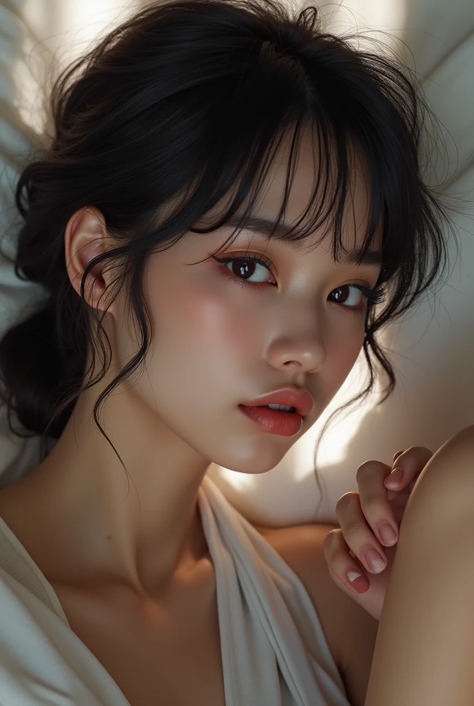 realistic photo, 2 Japanese woman, Kale, Lying on bed with legs spread, detailed face and body, natural lighting, high resolution, photo realistic, (best qualityer, 8k, high resolution, work of art:1.2),ultra detali, (realistic, photorealistic, photo-realistic:1.37), realistic skin texture, detailed eyes and lips, beautiful detailed face, long eyelashes, soft skin,Natural body shape, Japanese, 23 age, cute face,