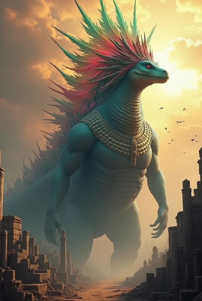 A peacock-like kaiju, with characteristics similar to Aztec culture