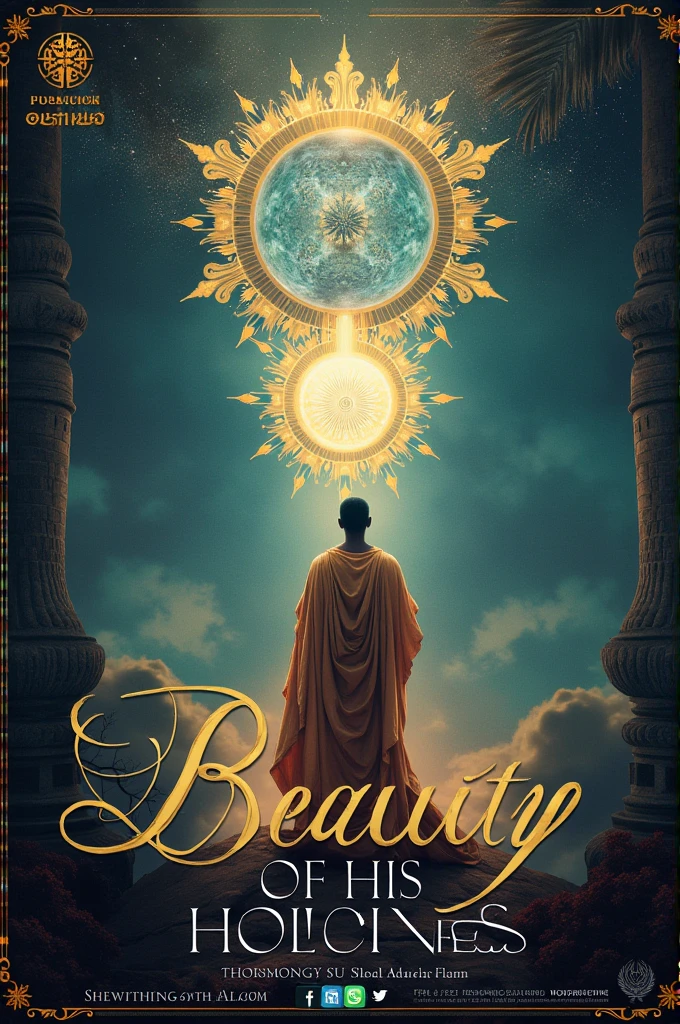 Create a music cover for me with the following details
Titile is beauty of his holiness
AT THE TOP LIKE SUBHEADING
FOTUD GLOBAL SOUNDS
Facebook: Lanre Adedayo
What'sapp : 08067988013
Use only the information provided above
Don't use the image of a human in the design
Make the image a 4.75 by 4.75 aspect ratio