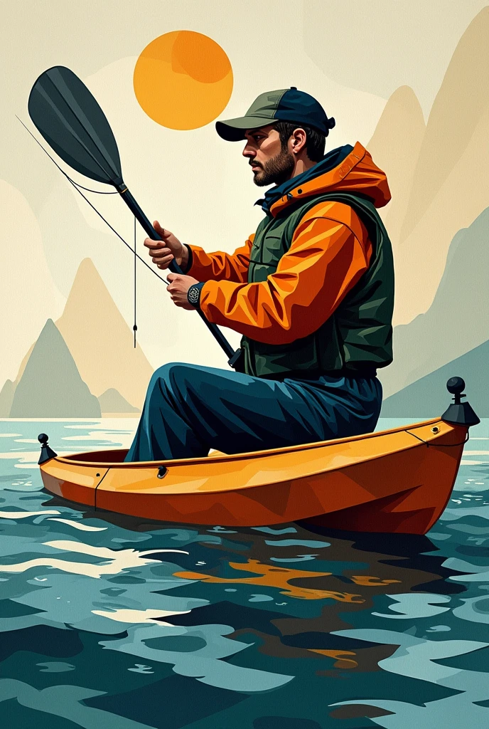 A cubism visual art of a kayak fisherman
