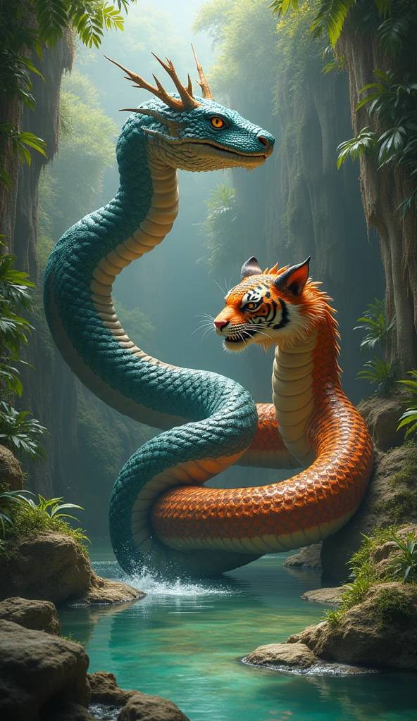 Phyton and tiger dragon in the same cage