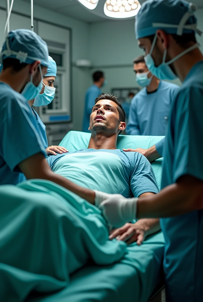 Cristiano Ronaldo undergoing heart surgery lying on a stretcher