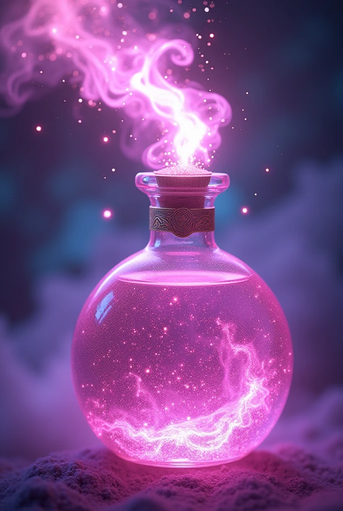 a sticker on a pink bottle, magical energy, magic energy, brimming with energy, magical potions, energy, visible magic energy, purple energy, potion, flowing energy, mars energy, explosive energy, bursting with positive energy, hyper feminine, divine cosmic female power, swirling magical energy, magic potions, the energy is released