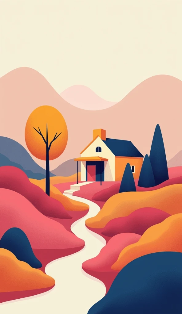 create beautiful minimalistic wallpapers for my smartphone with houses or trees or people, colorful and vibrant but not saturated