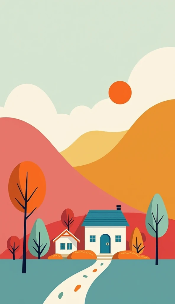 create beautiful minimalistic wallpapers for my smartphone with houses or trees or people, colorful and vibrant but not saturated