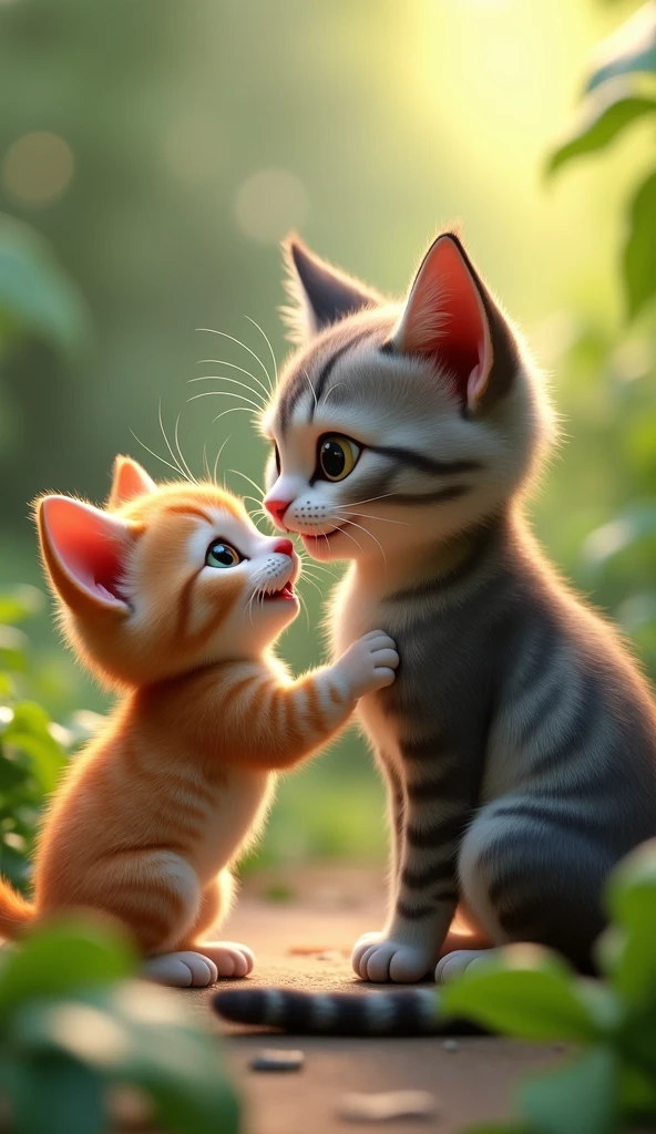 3d、Ultra HD、Side view、Digital Art、Real、Two cats, mother and , are playing