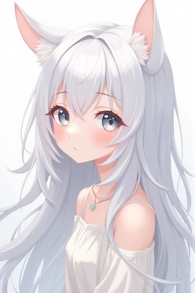 Create a cute white anime character with white hair