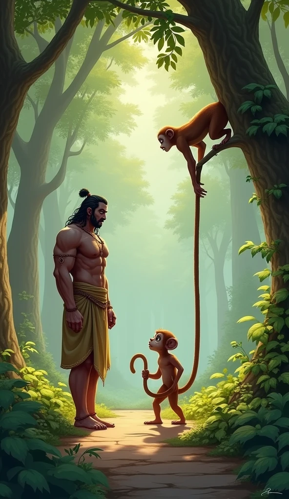 Bhima approaches the monkey and says, “O monkey, move your tail aside, I wish to pass.