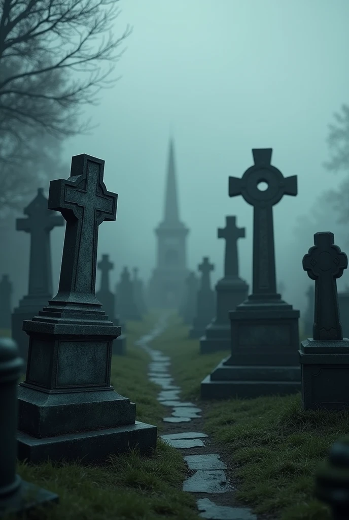 Images of cemeteries showing only the tombstones