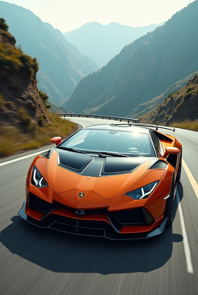 Lamborghini Aventador SVJ in motion in hill road