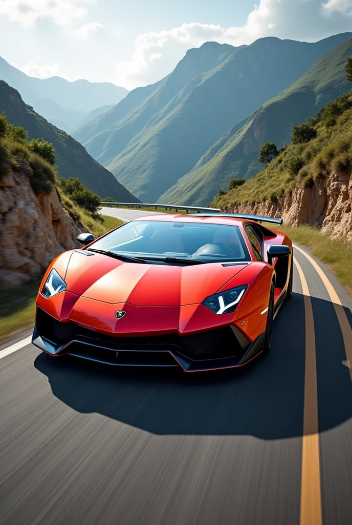 Lamborghini Aventador SVJ in motion in hill road