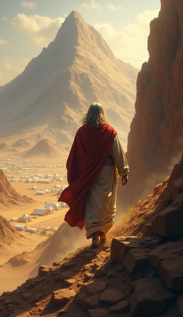 The Restoration of the Covenant Description: God renews the covenant with Moses and the people. Moses climbs Mount Sinai again to receive the new Tablets of the Law.
imagery: Moses climbing the mountain, receiving the new boards, the camp of the Israelites in expectation.