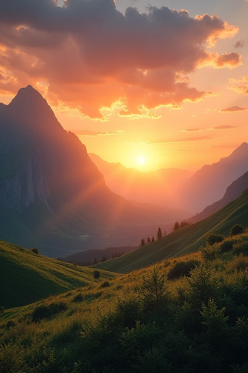 High quality landscape, sun setting