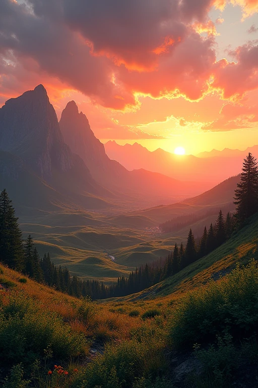High quality landscape, sun setting