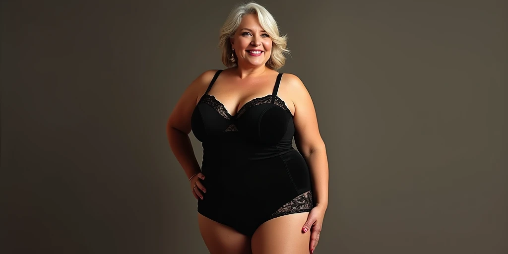 Older fatty women in hot bra and penti  full body in black dress big chest big boobs 