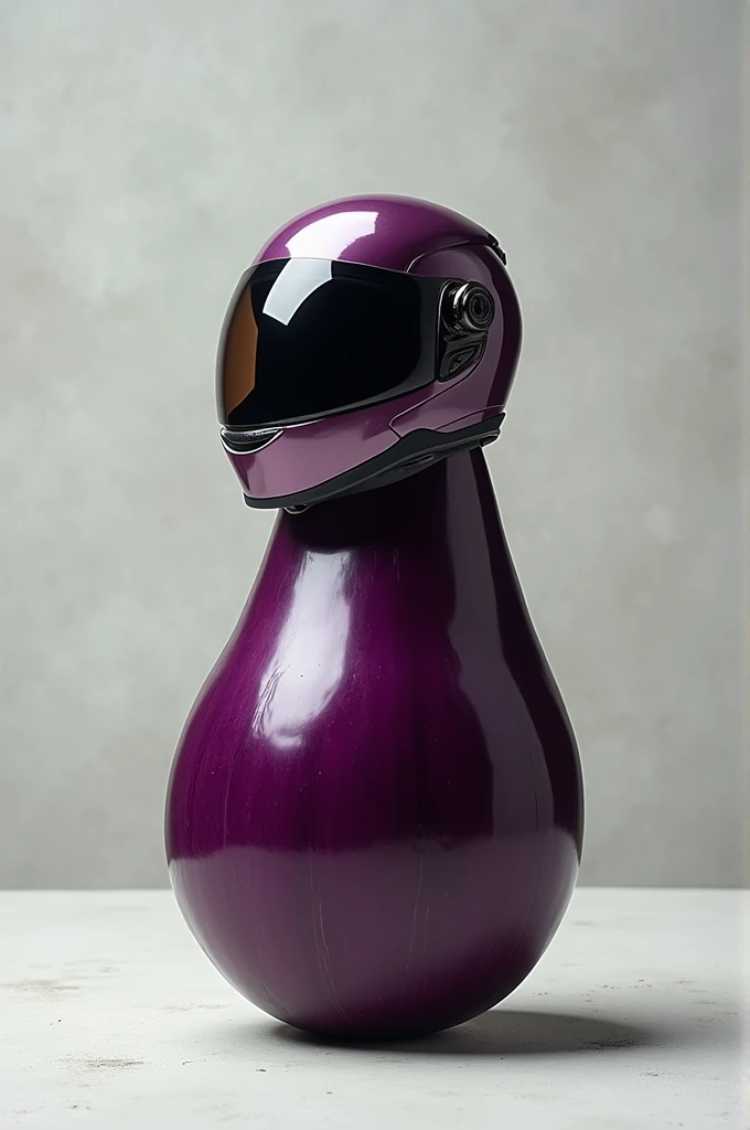Eggplant with motorcycle helmet