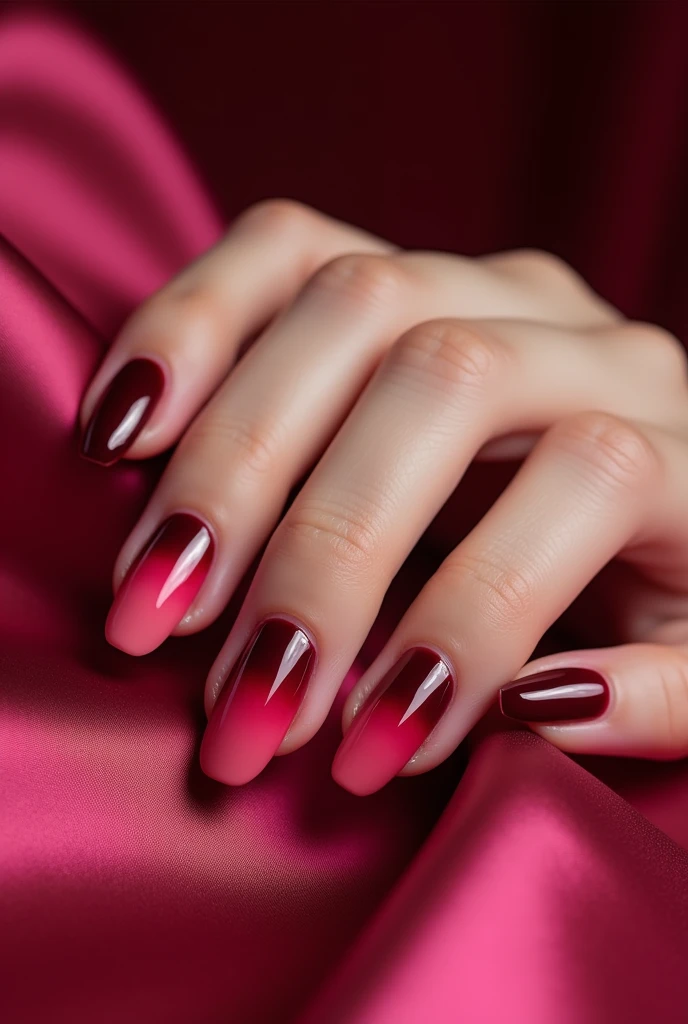 Make me dark red and dark pink luxury ombre nails
