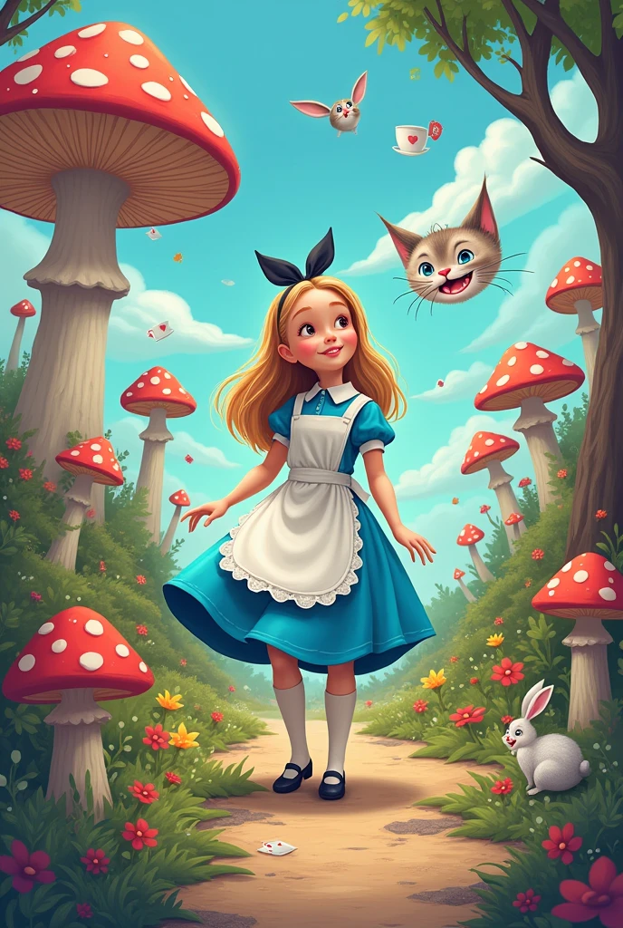 Cartoon with text: 
Alice in Wonderland 