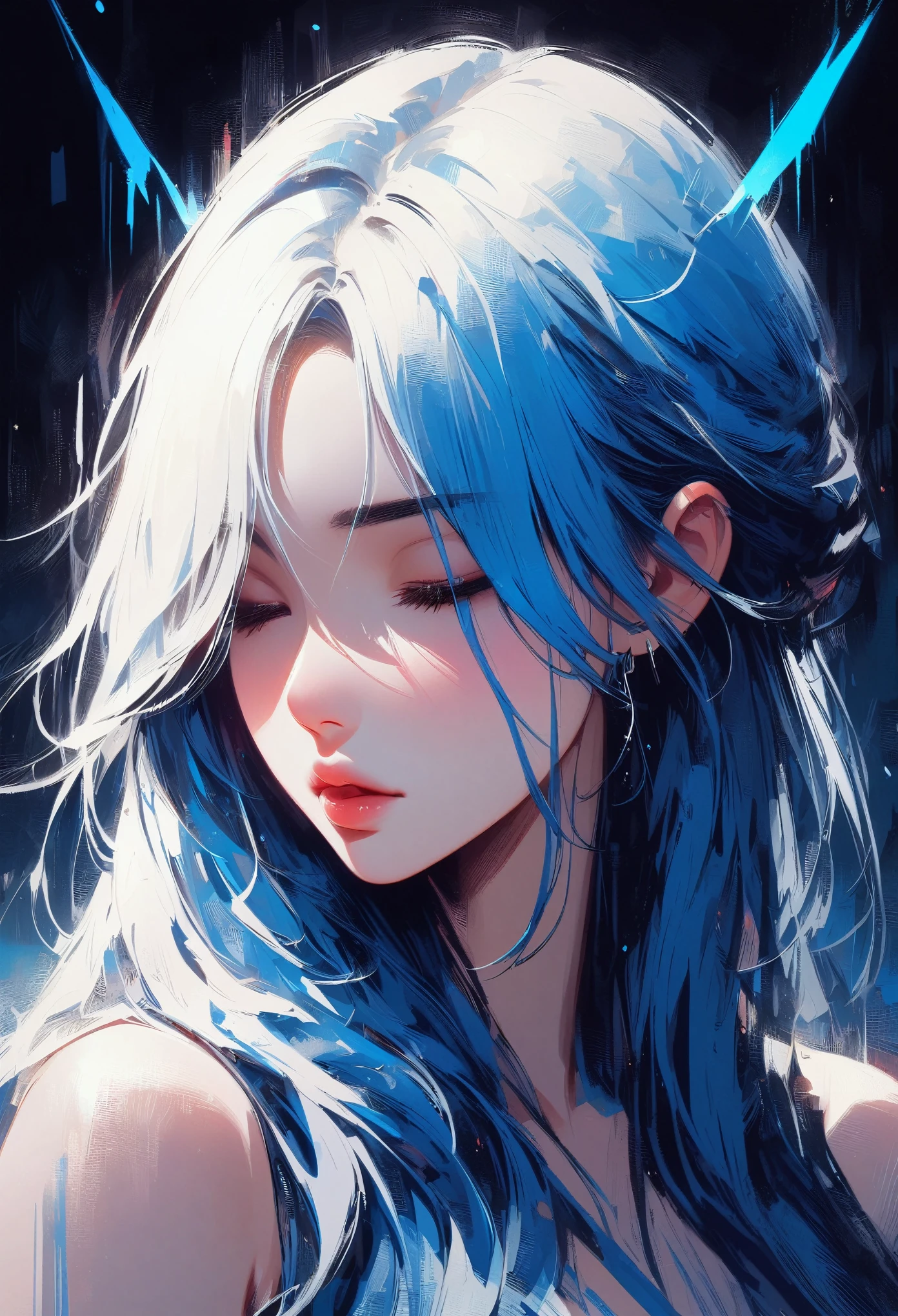 (masterpiece, best quality:1.2), Black Light Art，1 girl, Solitary
