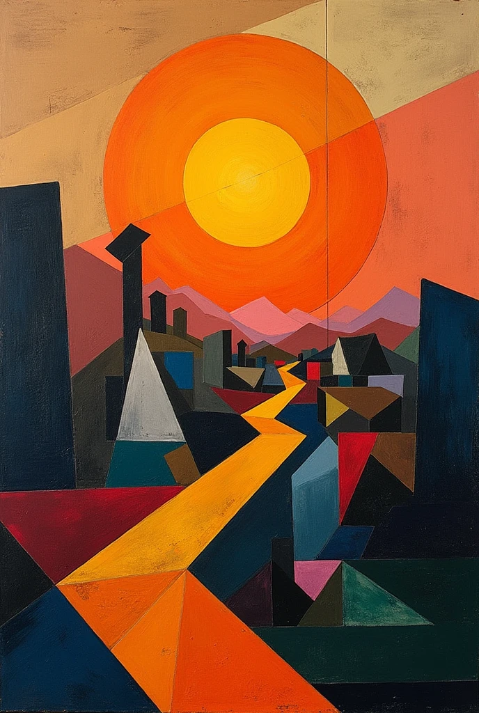 A cubism visual art of a sunset