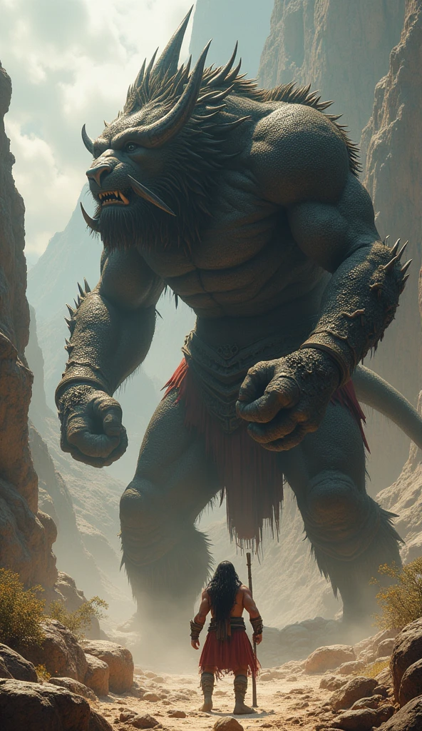 Bhima, confident in his strength, attempts to lift the tail but finds it immovable. Despite his efforts, the tail does not budge.
