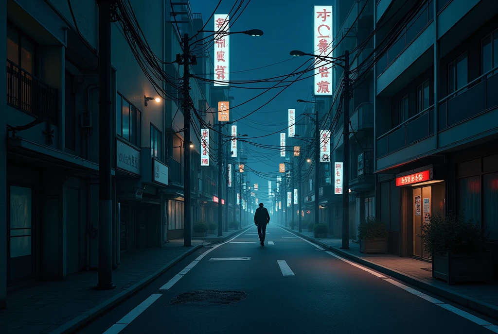 Late night in the deserted streets of Tokyo