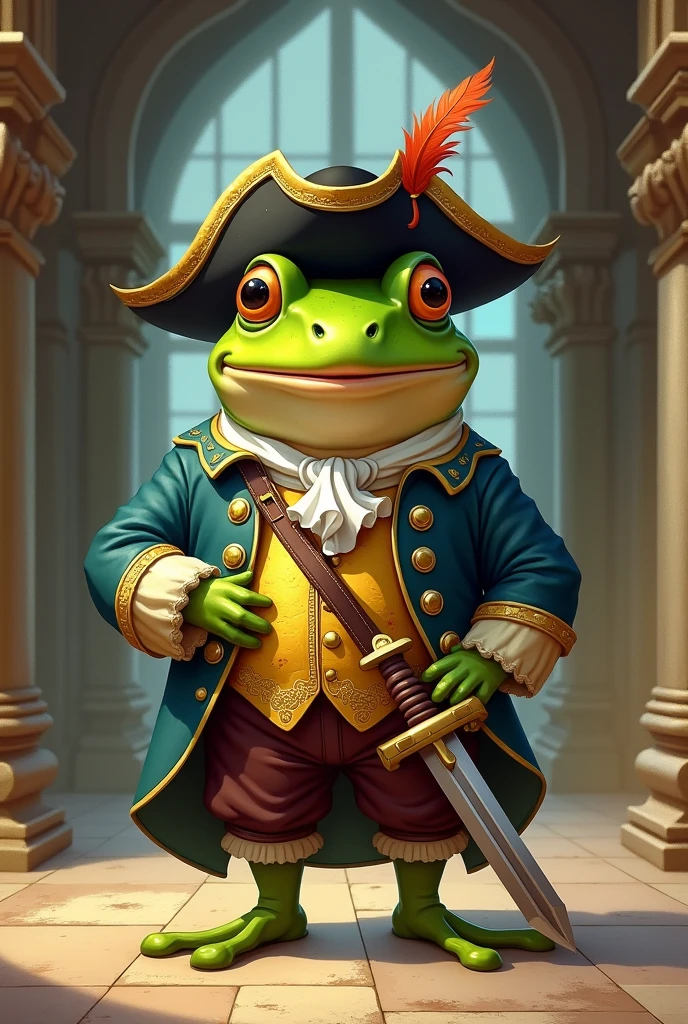 Frog inspired by the three musketeers ,with clothes