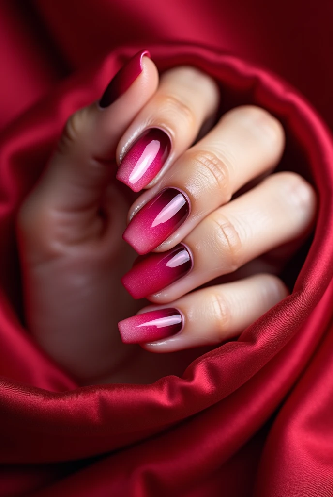 Make me dark red and dark pink luxury ombre nails