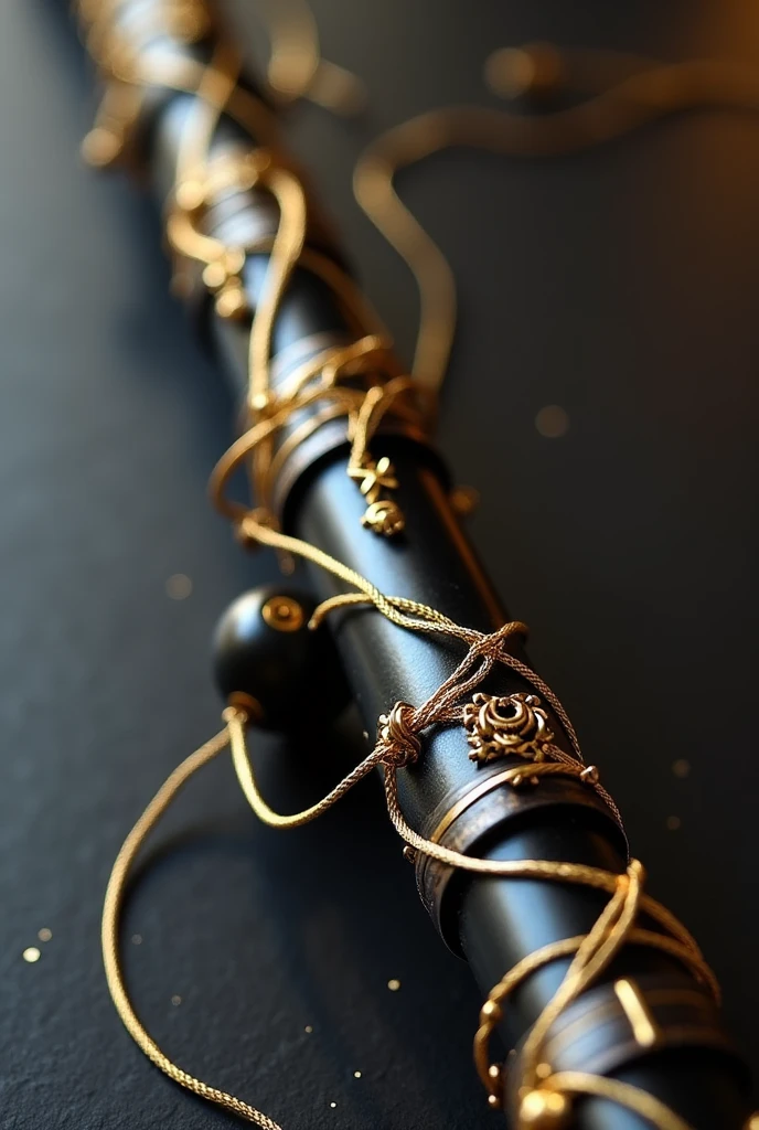 Full black bamboo flute with golden thread